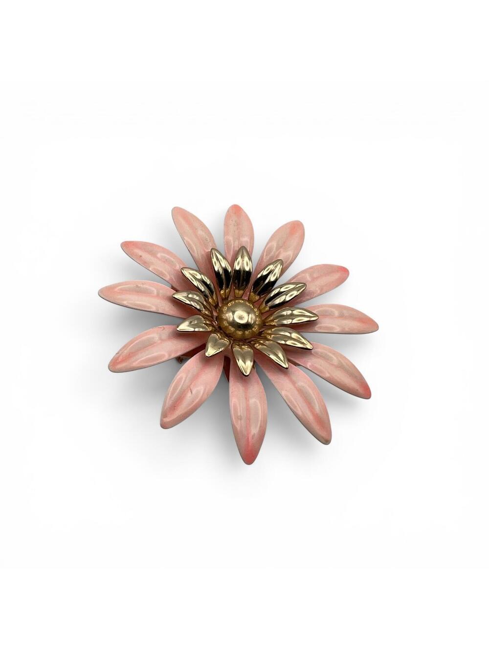 Vintage Pink and Gold Tone Flower Brooch